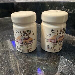 Heartland Village Farm Cottage Scene Salt and Pepper Shakers